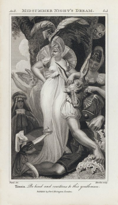 シェイクスピアの「真夏の夜の夢」の挿絵（エングレービング 作： Henry  Fuseli