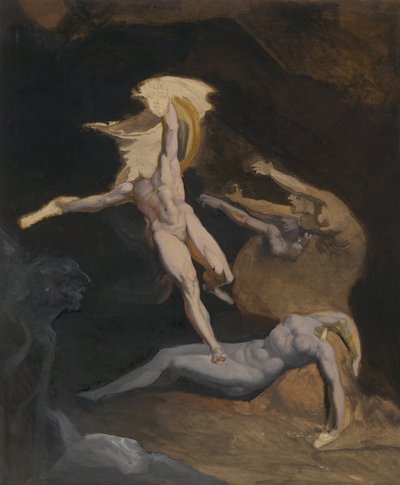 Perseus Slaying the Medusa (オイル & オイル ウォッシュ、グラファイトの上にペンと黒インクでタッチ、黄褐色のレイド ペーパー、オフホワイトの和紙にレイド) 作： Henry (1741 1825) (attr.to) Fuseli