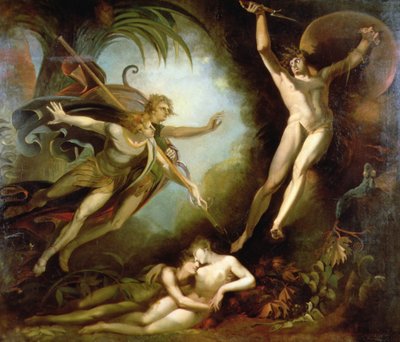 イチュリエルの槍のタッチから始まるサタン 作： Johann Heinrich Füssli