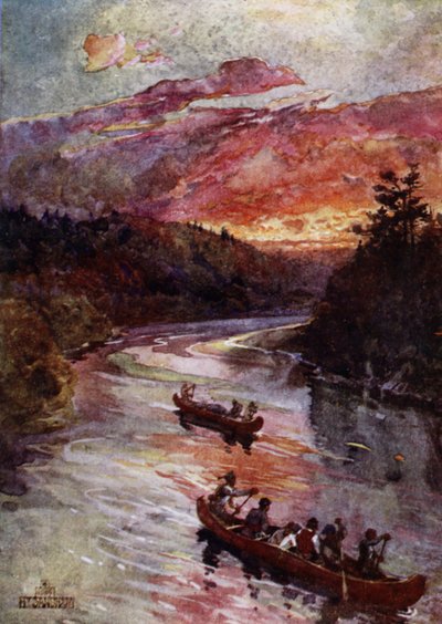 北米の川でのカヌー (色リソ) 作： Henry (after) Sandham