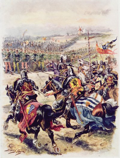 フランス騎兵隊の突撃、1920年代のCHウィリー少佐による「英国史の栄光の戦い」のイラスト 作： Henry A. Payne