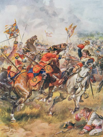 第3竜騎兵の突撃、1920年代、CHウィリー少佐による「英国史の栄光の戦い」のイラスト 作： Henry A. Payne