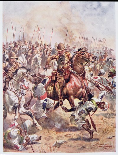 第21ランサーの突撃、1920年代、ウィリー少佐による「英国史の栄光の戦い」のイラスト 作： Henry A. Payne