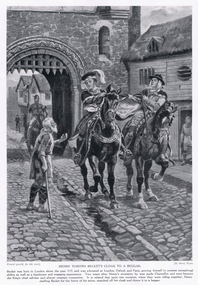 ヘンリーがベケットのマントを乞食に投げるAD1117、1920年代 作： Henry A. Payne