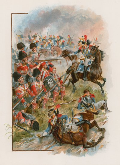 1815年6月16日、キャトルブラでフランスのキュラシエによって起訴された第42ハイランダーの広場（クロモリト） 作： Henry A. Payne