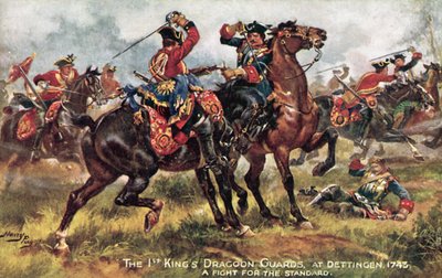 キングスホース、現在は第1（キングス）ドラグーンガード、デッティンゲンの戦い、1743年6月 作： Henry A. Payne