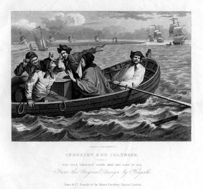 怠惰な口実は向きを変え、海に送られました。産業とアイドルのプレートV、1833年。 作： Henry Adlard