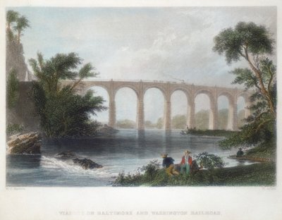 ボルチモア＆ワシントン鉄道の高架橋、c1838 作： Henry Adlard