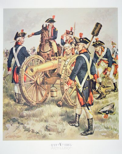 アメリカ大陸軍。1777-83年の砲兵服（水彩・紙 作： Henry Alexander (after) Ogden