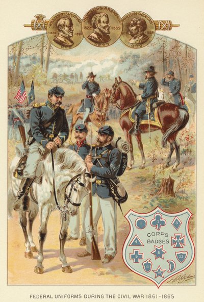 南北戦争1861-1865年の連邦軍制服（カラーリトグラフ版 作： Henry Alexander (after) Ogden