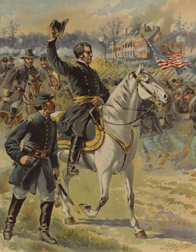アメリカ南北戦争、1863年5月3日、バージニア州チャンセラーズビルの戦いでのフッカー将軍（クロモリショット 作： Henry Alexander (after) Ogden
