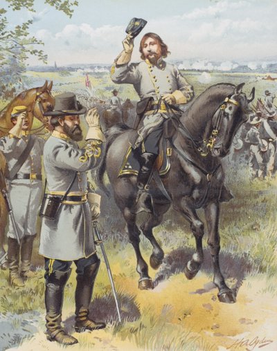 ロングストリート将軍から突撃の命令を受けるピケット将軍、ゲティスバーグの戦い、1863年7月3日（カラーリトグラフ 作： Henry Alexander (after) Ogden