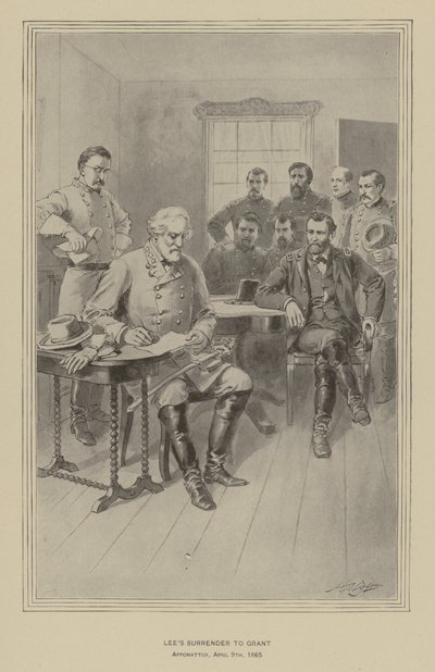 1865年4月9日、バージニア州アポマトックスでのリーのグラントへの降伏(リトグラフ) 作： Henry Alexander (after) Ogden