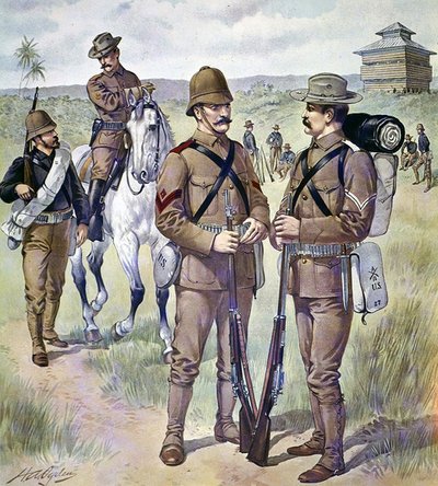 アメリカ陸軍のユニフォーム1898-1900年。下士官用カーキ色野戦服（カラーリトグラフ） 作： Henry Alexander (after) Ogden