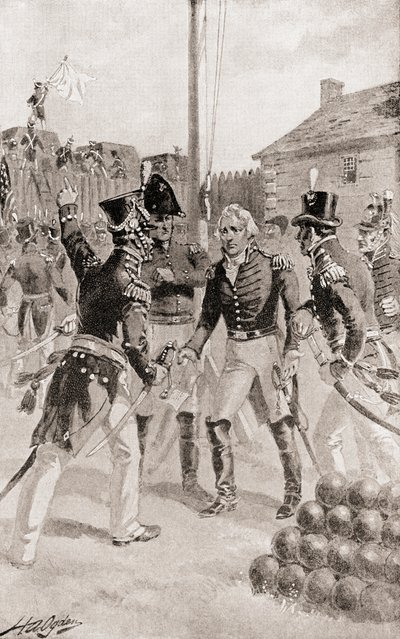 ウィリアムハル准将は、1905年に発行された歴史の歴史から、「デトロイト包囲戦」の間に、アメリカのミシガン州のデトロイトの砦と町を降伏させました。 作： Henry Alexander Ogden