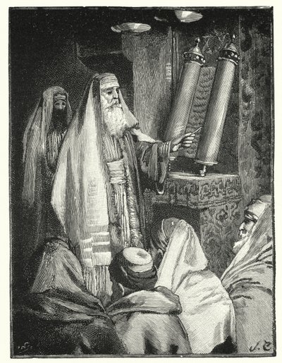 律法の巻物を読むラビ（リトグラフ 作： Henry Andrew Harper