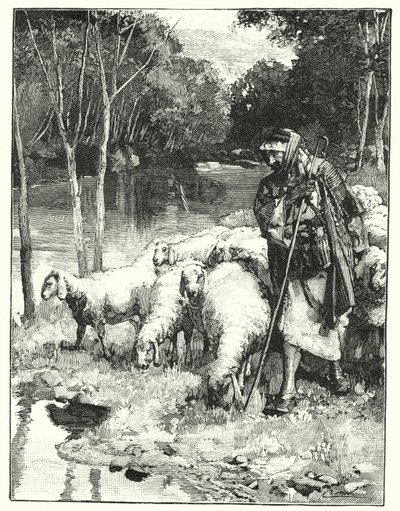 反レバノンの羊飼いとその群れ（リトグラフ 作： Henry Andrew Harper