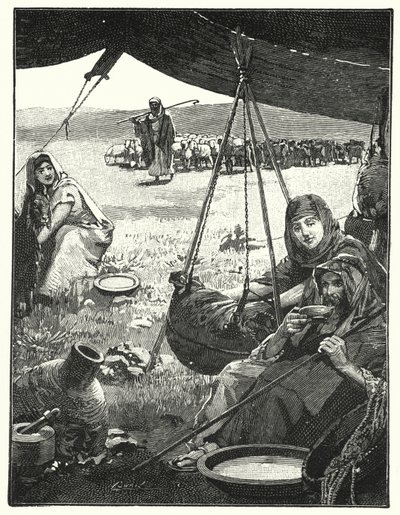 東洋のテント生活、ミルクをかき回す（リトグラフ 作： Henry Andrew Harper