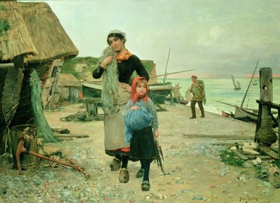 網を持って戻ってくる漁師たち（エトレタ島 作： Henry Bacon