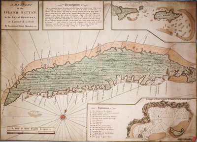 北緯16度22分、ホンジュラス湾に浮かぶラタン島の吃水図（ヘンリー・バーンズリー中尉著、1742年 作： Henry Barnsley