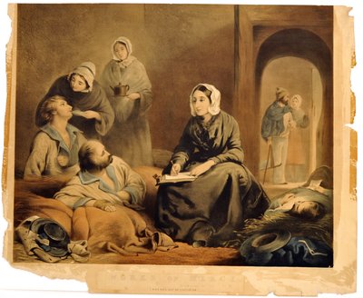 「Works of Mercy：Therapia Hospital、January 1 1855」、JAヴィンターの彫刻、パブ。ルドルフアッカーマン、1855年2月19日 作： Henry Barraud