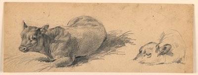 牧草地に横たわっている若い雄牛の研究 作： Henry Bernard Chalon