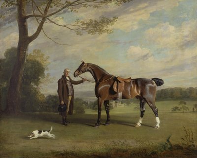 ハンターを抱くシュルーズベリーの新郎伯爵、1800年頃（キャンバスに油彩） 作： Henry Bernard Chalon