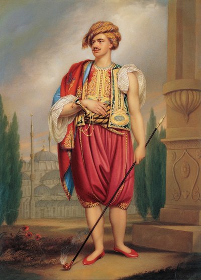 トルコの衣装を着たトーマス・ホープ1769-1831の肖像（ウィリアム・ビーシー作） 19世紀初頭 作： Henry Bone