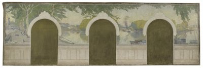 アスニエール市庁舎のスケッチ：クリシー橋のセーヌ川 作： Henry Bouvet
