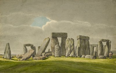S.E から見たストーンヘンジ、1824 年から 1839 年までの 2 人の訪問者と荒廃した状態の石 作： Henry Browne