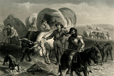 「平原を渡る移民」、c1869、1874年。 作： Henry Bryan Hall Jr.