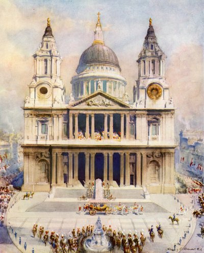 セント ポール大聖堂、ロンドン、キング ジョージ 5 世のシルバー ジュビリーの礼拝と感謝祭の会場 作： Henry Charles Brewer
