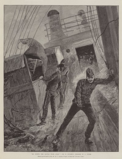 彼は遠くからの戦いの香り、Rブラー卿の嵐の中の充電器 作： Henry Charles Seppings Wright