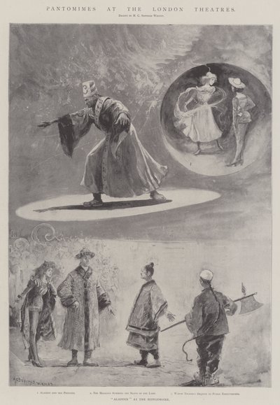ロンドンの劇場でのパントマイム（リトグラフ 作： Henry Charles Seppings Wright