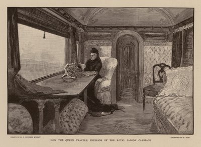 ロイヤル・サルーンの客車に乗ったヴィクトリア女王（エングレーヴィング） 作： Henry Charles Seppings Wright