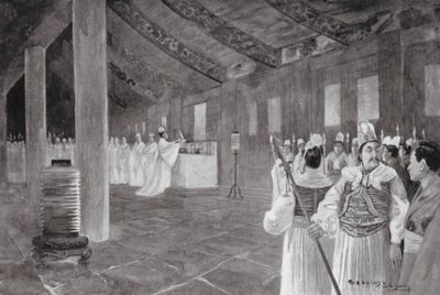 儒教寺院から石版を取り除く（リトグラフ） 作： Henry Charles Seppings Wright