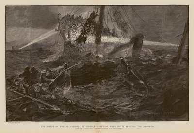 難破したSSユートピアの溺死者を救助するジブラルタル（エングレーヴィング） 作： Henry Charles Seppings Wright