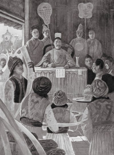 中国皇帝に朝貢するシャム使節（リトグラフ） 作： Henry Charles Seppings Wright