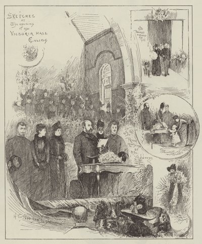 ビクトリアホール、イーリングのオープニングでのスケッチ 作： Henry Charles Seppings Wright
