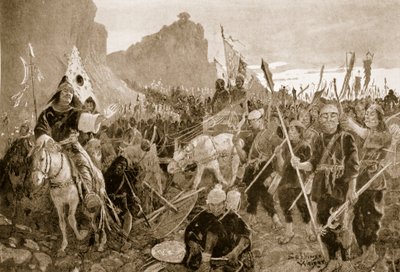 口に「ビット」がある兵士、1920年頃の「ハッチソンの歴史」のイラスト 作： Henry Charles Seppings Wright
