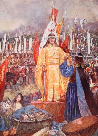 大元帥が戦場で皇帝を宣言した、「ハチソンの歴史」のイラスト、c.1920 作： Henry Charles Seppings Wright