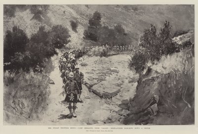 インディアンフロンティアライジング、キャンプシェランニ、トチバレー、汚れを駆け巡るハイランダー 作： Henry Charles Seppings Wright