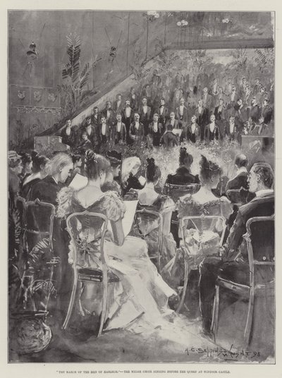 ハーレックの男の行進、ウィンザー城で女王の前で歌うウェールズ合唱団 作： Henry Charles Seppings Wright