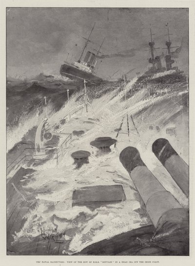 海軍の操縦、アイルランドの海岸の沖合の海でのHMS反発の弓のビュー 作： Henry Charles Seppings Wright