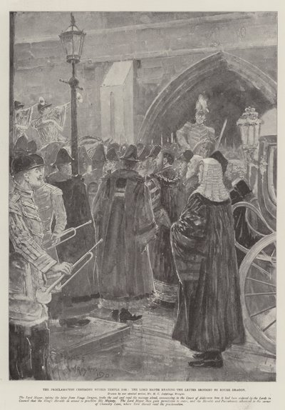 テンプルバー内の宣言式典、ルージュドラゴンの手紙を読んだ市長 作： Henry Charles Seppings Wright