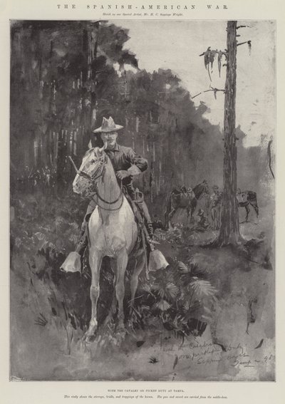 米西戦争、タンパでピケット任務についている騎兵隊と（エングレービング 作： Henry Charles Seppings Wright