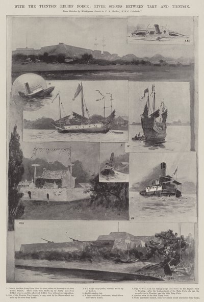 ティエンシン救済部隊とタクとティエンシンの間の川のシーン 作： Henry Charles Seppings Wright