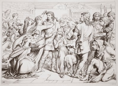 ヘレワードがクマを倒した方法、チャールズキングスレーのヘレワード大王のイラスト、パブ。 1870年、CGルイスによる彫刻（鋼板の彫刻） 作： Henry Courtney Selous