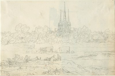 リッチフィールド大聖堂-東の眺め：ペンとインクのドローイング、6月20日［1820年頃］（デッサン 作： Henry Curzon Allport