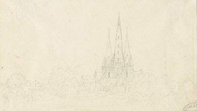 リッチフィールド大聖堂-イーストビュー：鉛筆画、nd [？19セント] 作： Henry Curzon Allport